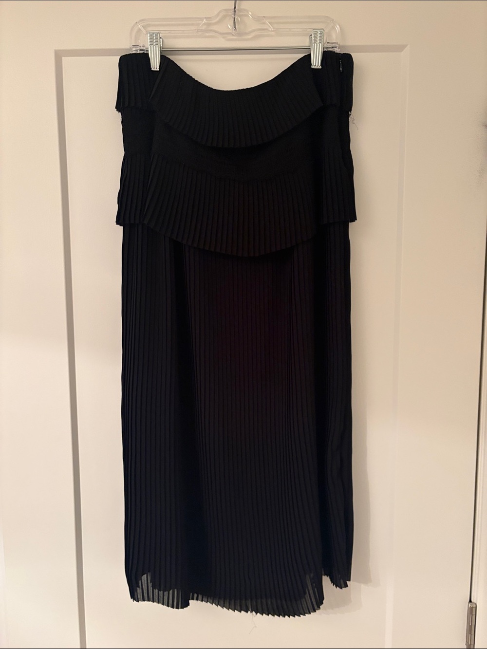 Black Pleated Strapless Midi Dress - Women